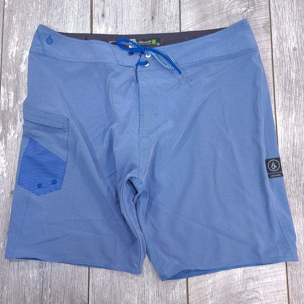 Volcom Mens Board Shorts Size 38 Blue Hybrid Solid Pull On Swim Trunks